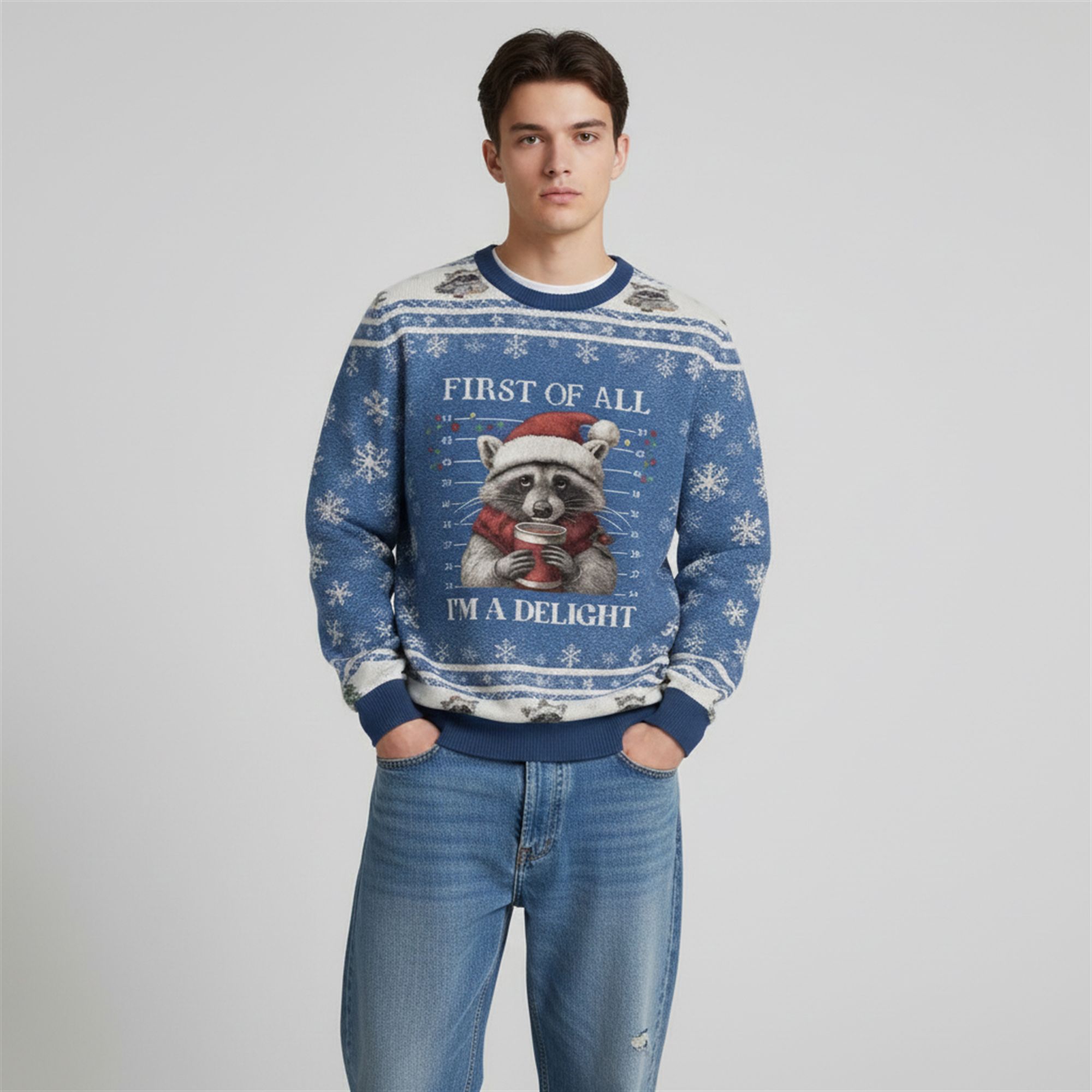 2025 Christmas Raccoon First Of All Im A Delight Ugly Sweater 1 2 2025 Christmas Raccoon First Of All Im A Delight Ugly Sweater 1 2