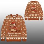 2025 Christmas Raccoons I Require Snacks Ugly Sweater