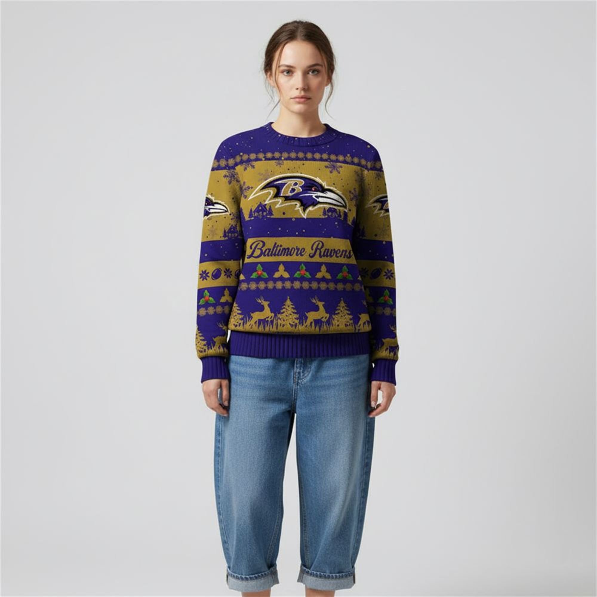 2025 Christmas Ravens Festive Reindeer Tree Ugly Sweater 1 2 2025 Christmas Ravens Festive Reindeer Tree Ugly Sweater 1 2