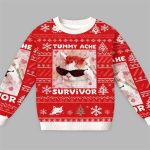 2025 Christmas Tummy Ache Survivor Funny Cat Meme Ugly Sweater