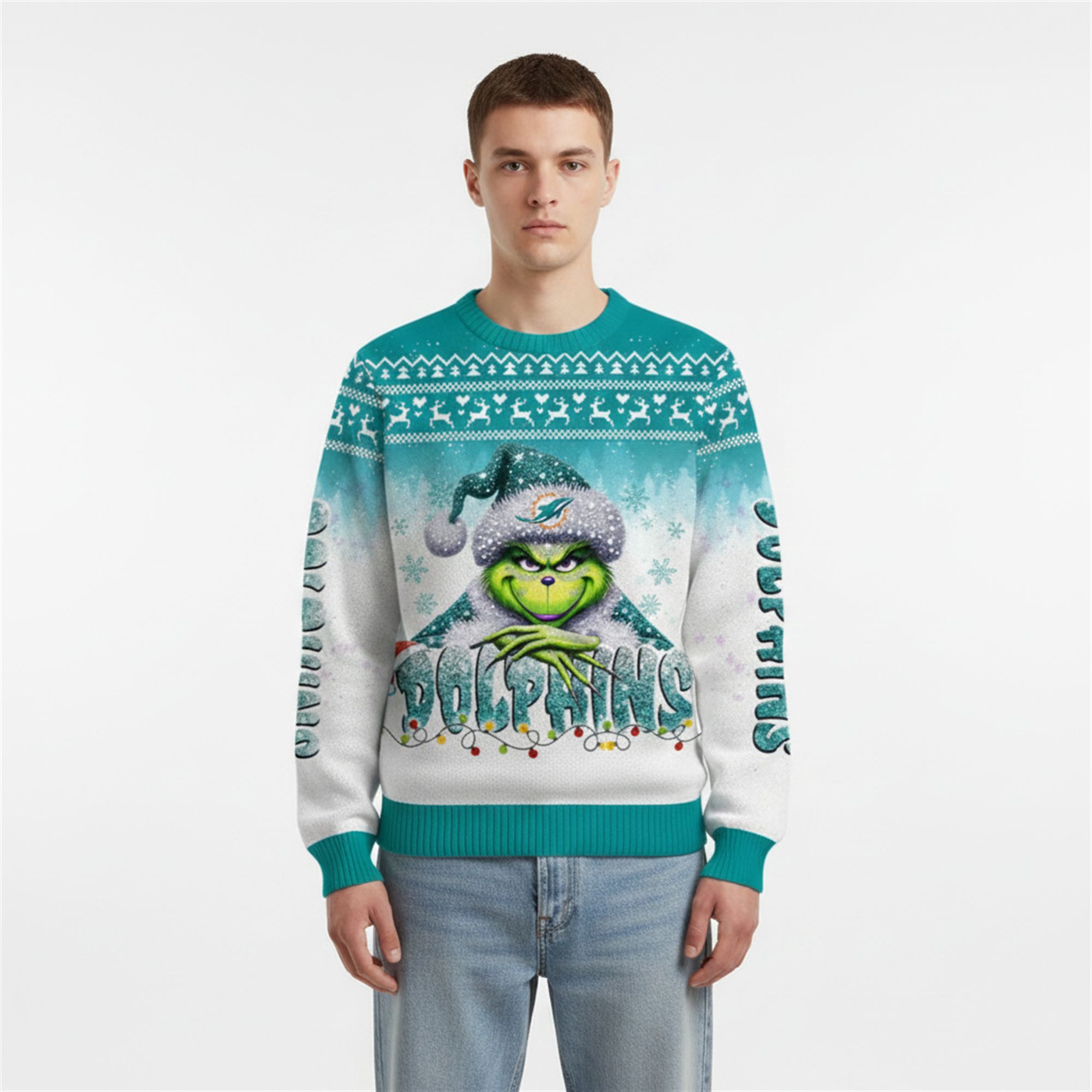 2025 Dolphins Grnch Season Christmas Ugly Sweater 1 2 2025 Dolphins Grnch Season Christmas Ugly Sweater 1 2