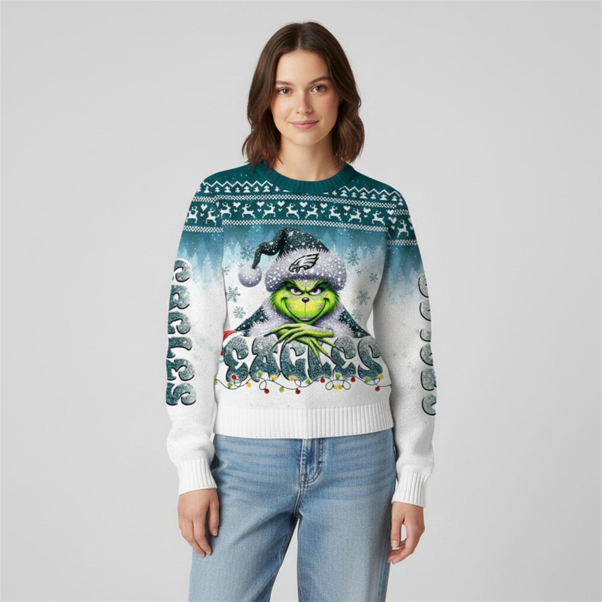 2025 Eagles Grnch Season Christmas Ugly Sweater 2 2025 Eagles Grnch Season Christmas Ugly Sweater 1 2