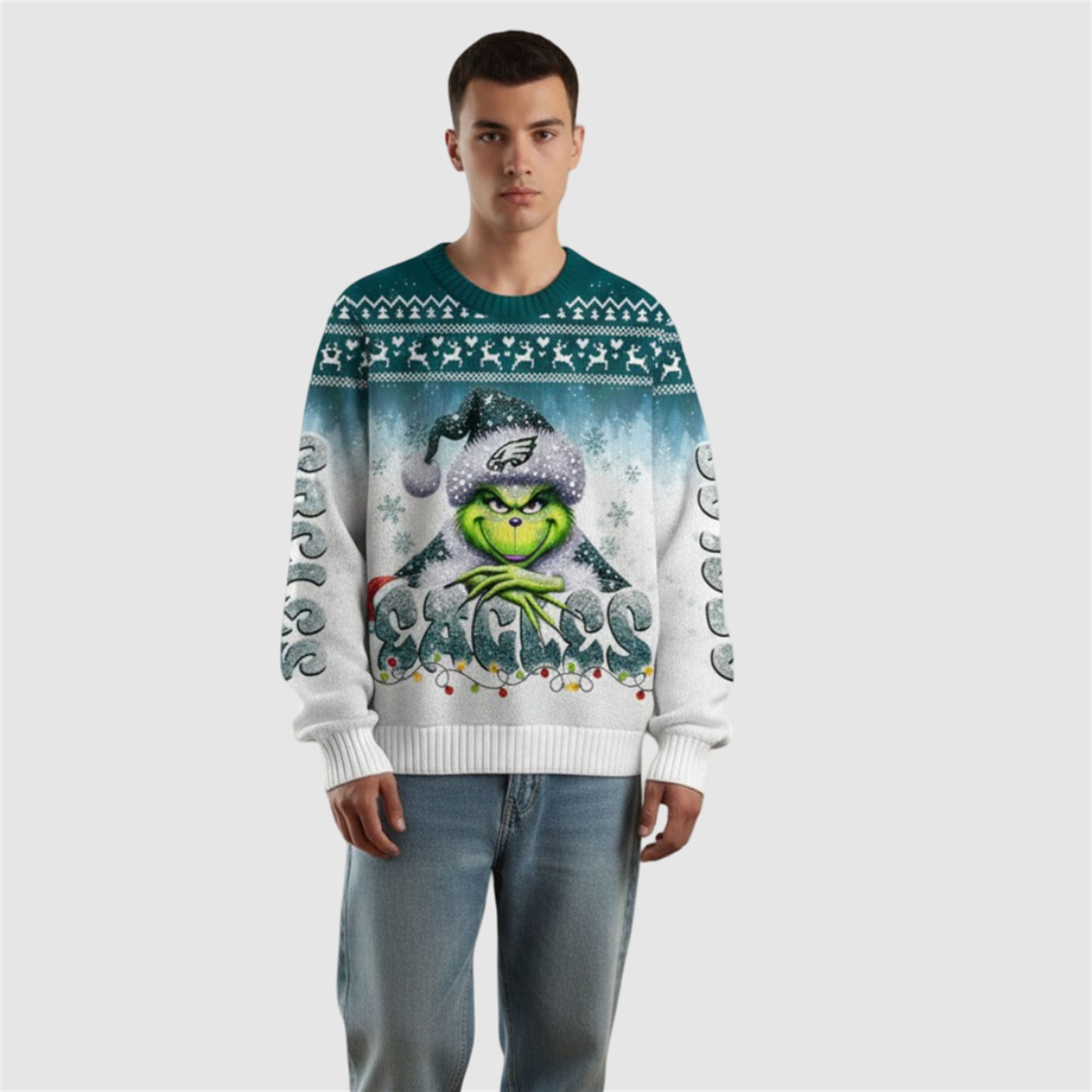 2025 Eagles Grnch Season Christmas Ugly Sweater 1 6 2025 Eagles Grnch Season Christmas Ugly Sweater 1 6