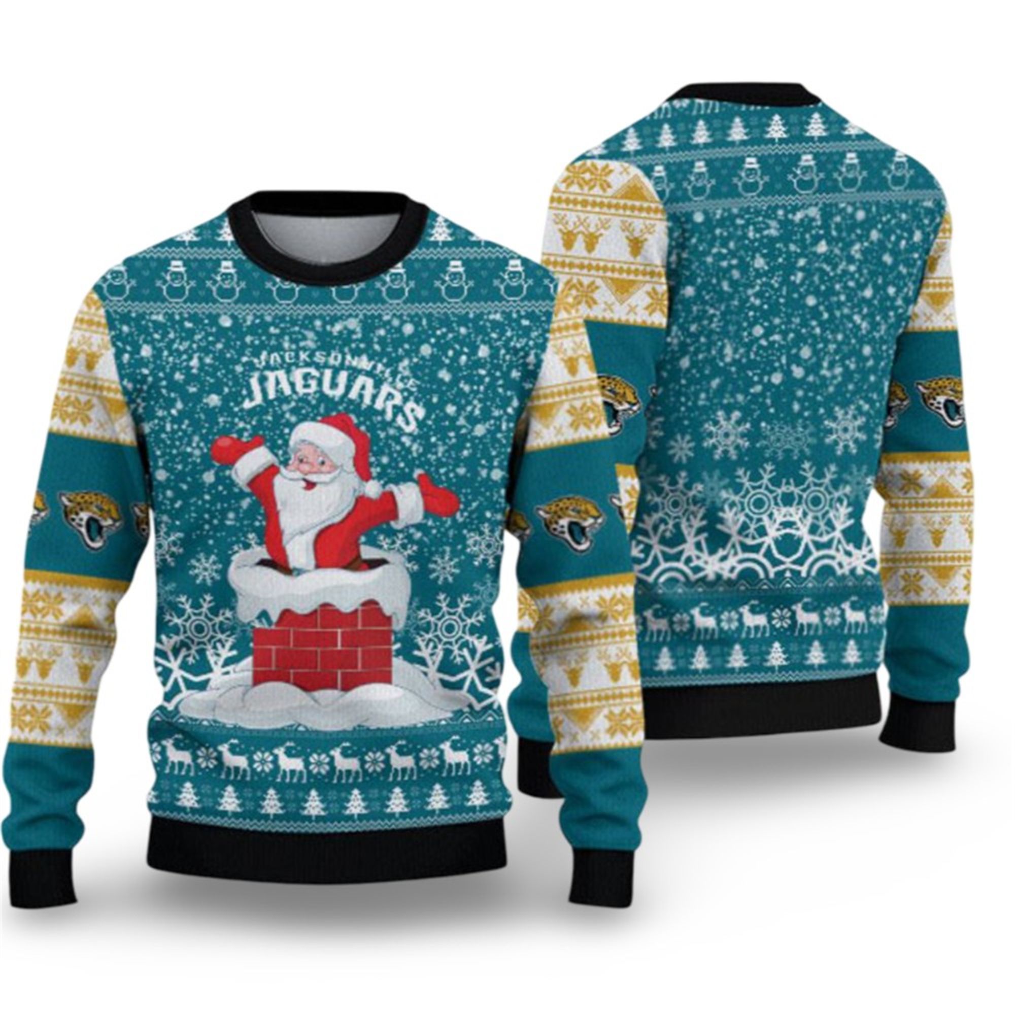 2025 Jaguars Santa Ugly Christmas Sweater 2 2025 Jaguars Santa Ugly Christmas Sweater 1 2