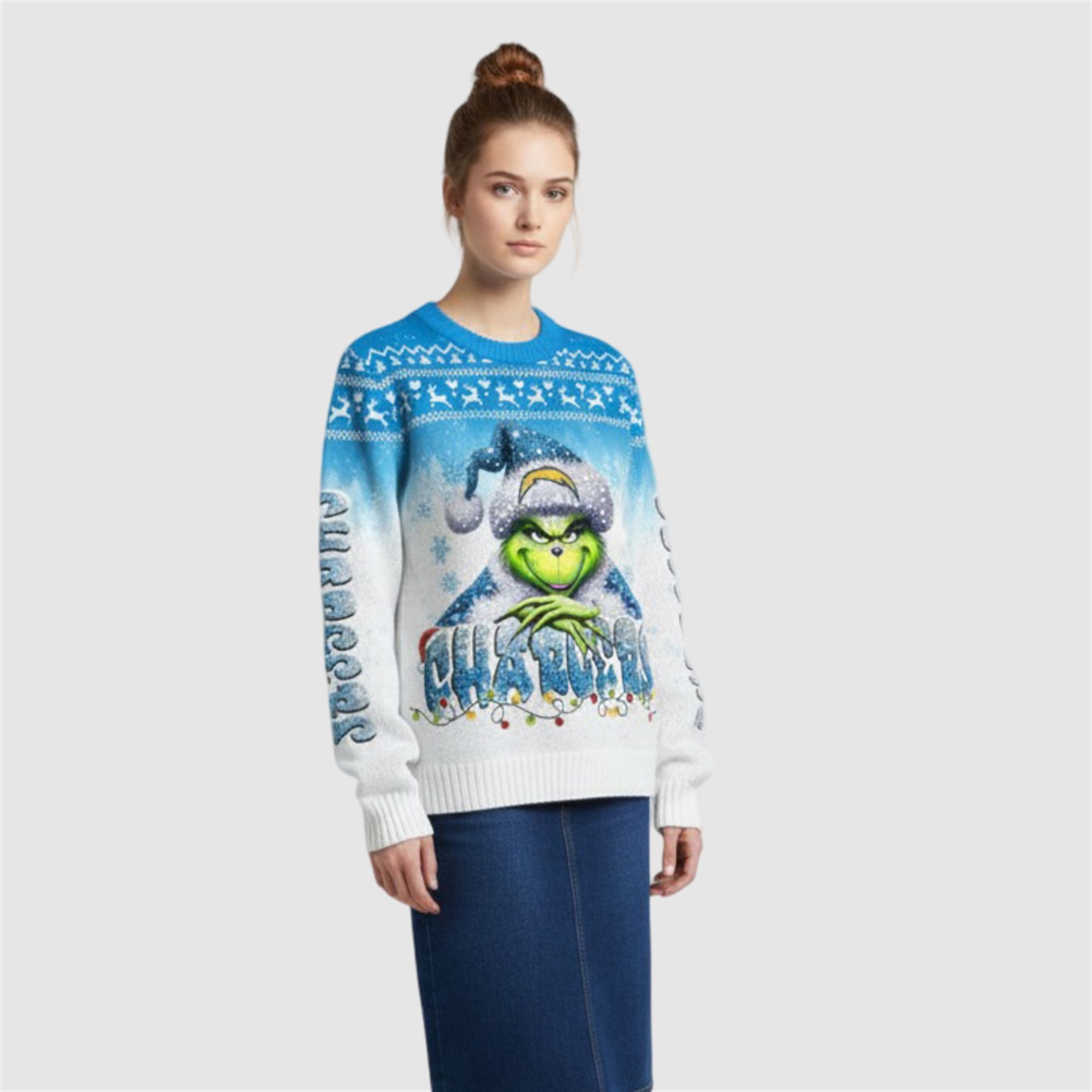 2025 LA Chargers Grnch Season Christmas Ugly Sweater 1 2 2025 LA Chargers Grnch Season Christmas Ugly Sweater 1 2