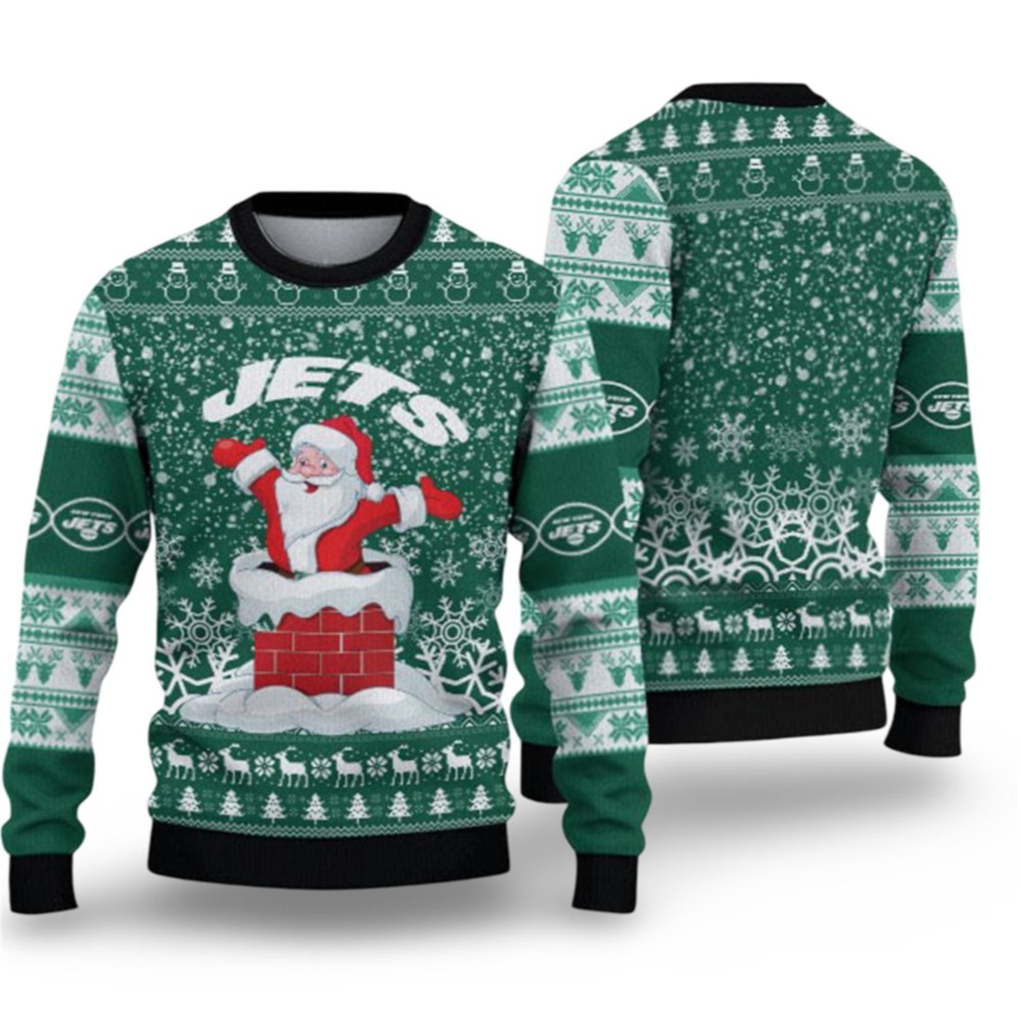 2025 NY Jets Funny Santa Ugly Christmas Sweater 2 2025 NY Jets Funny Santa Ugly Christmas Sweater 1 2