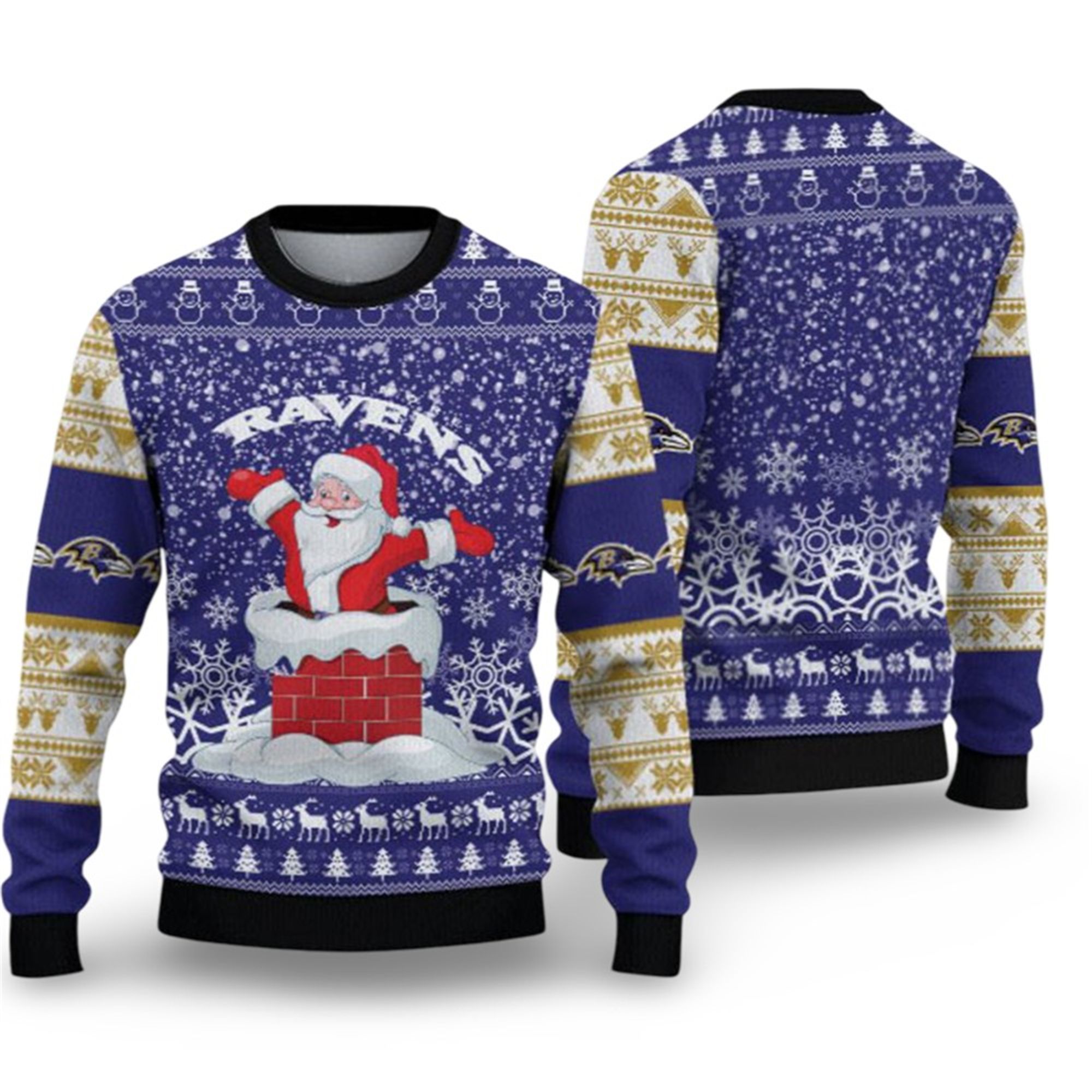 2025 Ravens Santa Ugly Christmas Sweater 2 2025 Ravens Santa Ugly Christmas Sweater 1 2