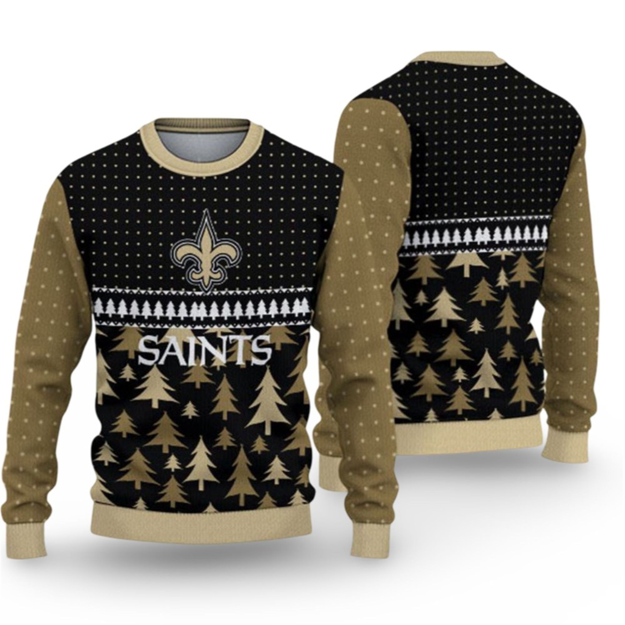 2025 Saints Festive Holiday Ugly Christmas Sweater 2 2025 Saints Festive Holiday Ugly Christmas Sweater 1 2