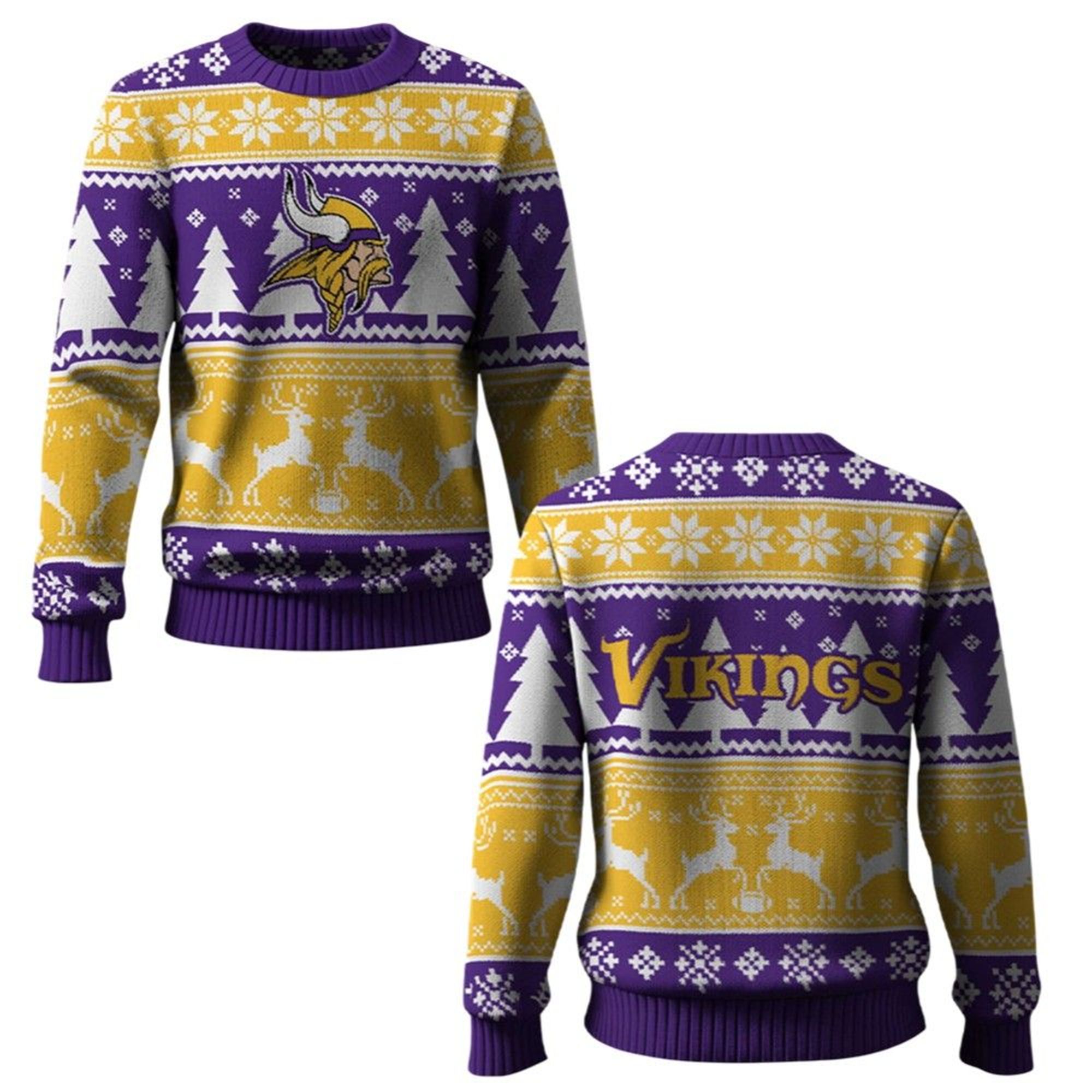 2025 Vikings Reindeer Football Christmas Ugly Sweater 2 2025 Vikings Reindeer Football Christmas Ugly Sweater 1 2