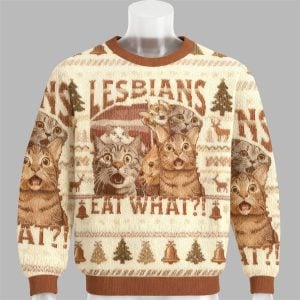 2025 Christmas Cat Lesbians Eat What Ugly Sweater 1
