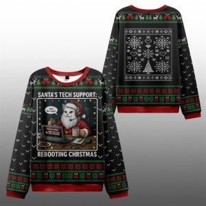 2025 Christmas Santa's Tech Support Cats Rebooting Ugly Sweater