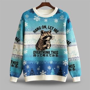 2025 Christmas Overthink Raccoon Ugly Sweater 1