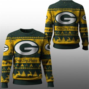 2025 Christmas GB Packers Festive Reindeer Tree Ugly Sweater 1 1