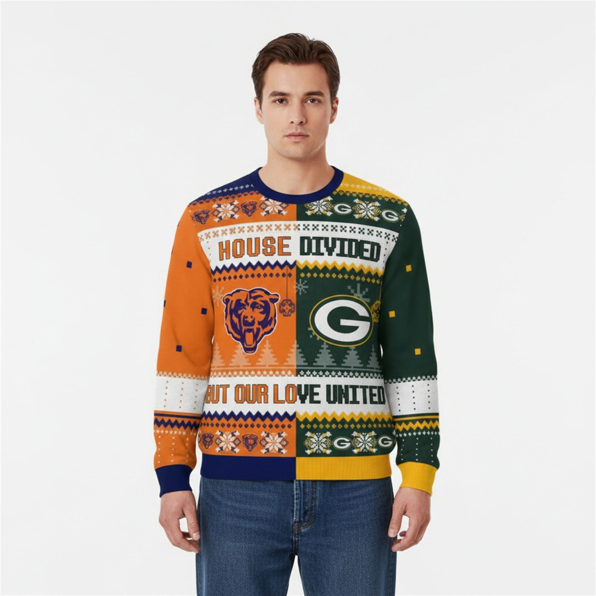 Bears x Packers House Divided But Our Love United Ugly Christmas Sweater 1 2 Bears x Packers House Divided But Our Love United Ugly Christmas Sweater 1 2