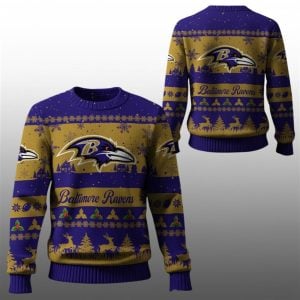 2025 Christmas Ravens Festive Reindeer Tree Ugly Sweater 1 1