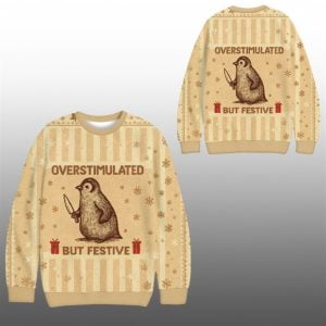 2025 Christmas Penguin Overstimulated But Festive Ugly Sweater 1 1