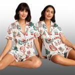 Christmas Holiday Mid Century Santa Flying Airplane Pajama Set