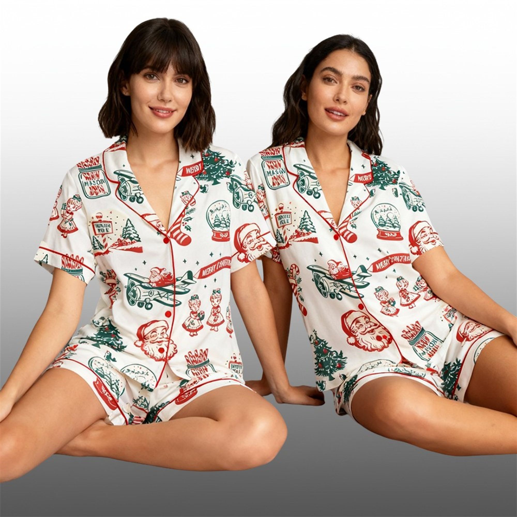 Christmas Holiday Mid Century Santa Flying Airplane Pajama Set 1 Christmas Holiday Mid Century Santa Flying Airplane Pajama Set 1