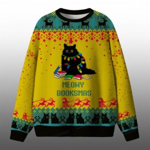 2025 Christmas Meowy Booksmas Ugly Sweater 1 1