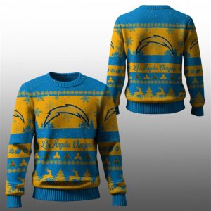 2025 Christmas LA Chargers Festive Reindeer Tree Ugly Sweater 1 1