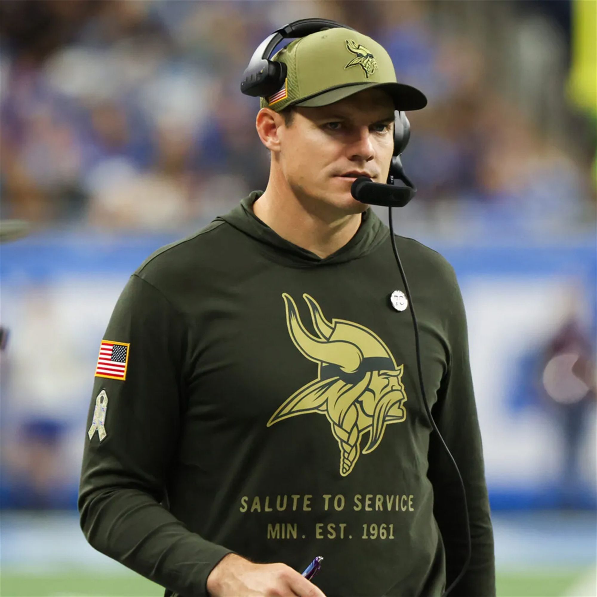 Kevin O'Connell Vikings Salute to Service 2025 Hoodie Hat 