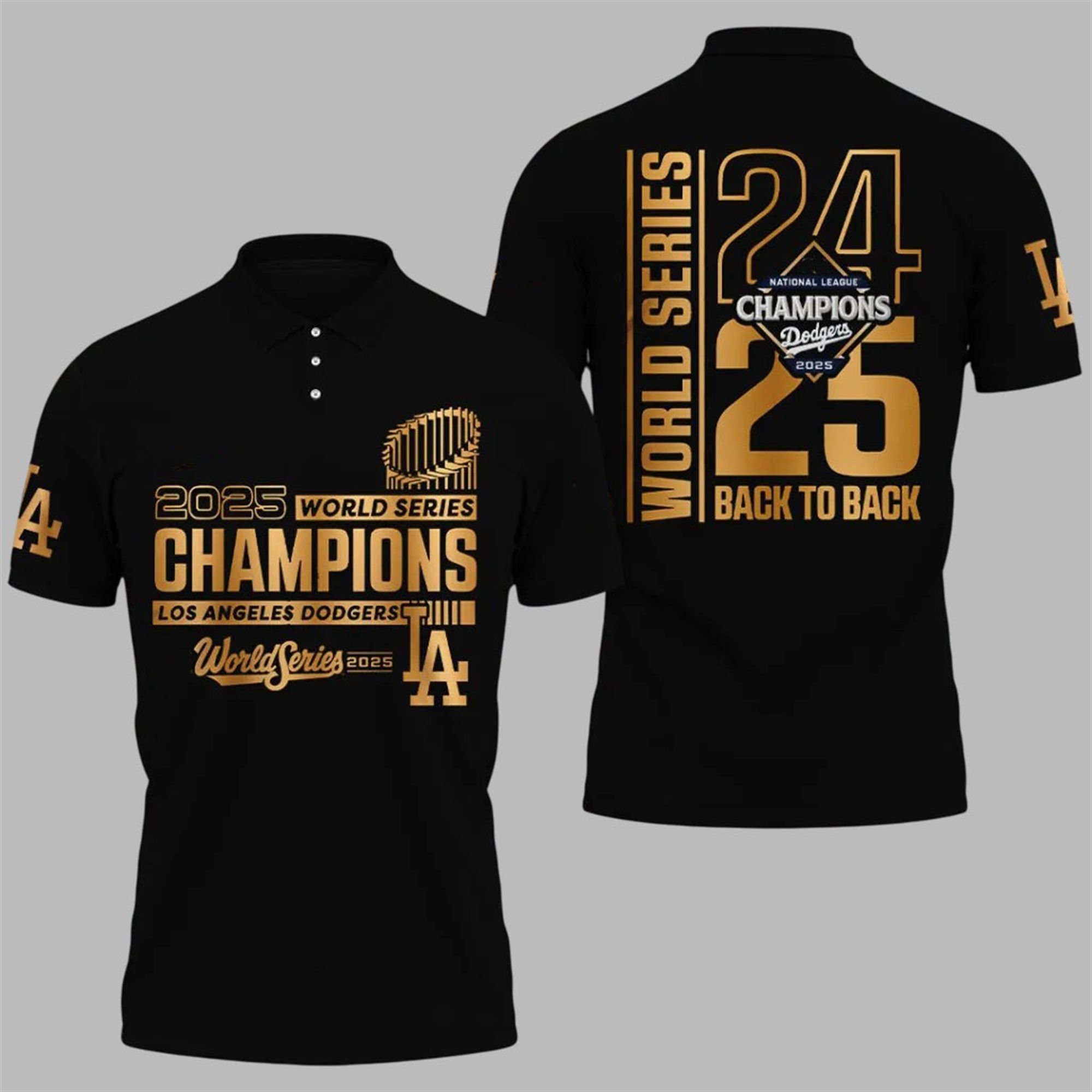 LA Dodgers World Series Win 2024 2025 Back To Back Gold Polo Shirt 1 LA Dodgers World Series Win 2024 2025 Back To Back Gold Polo Shirt 1