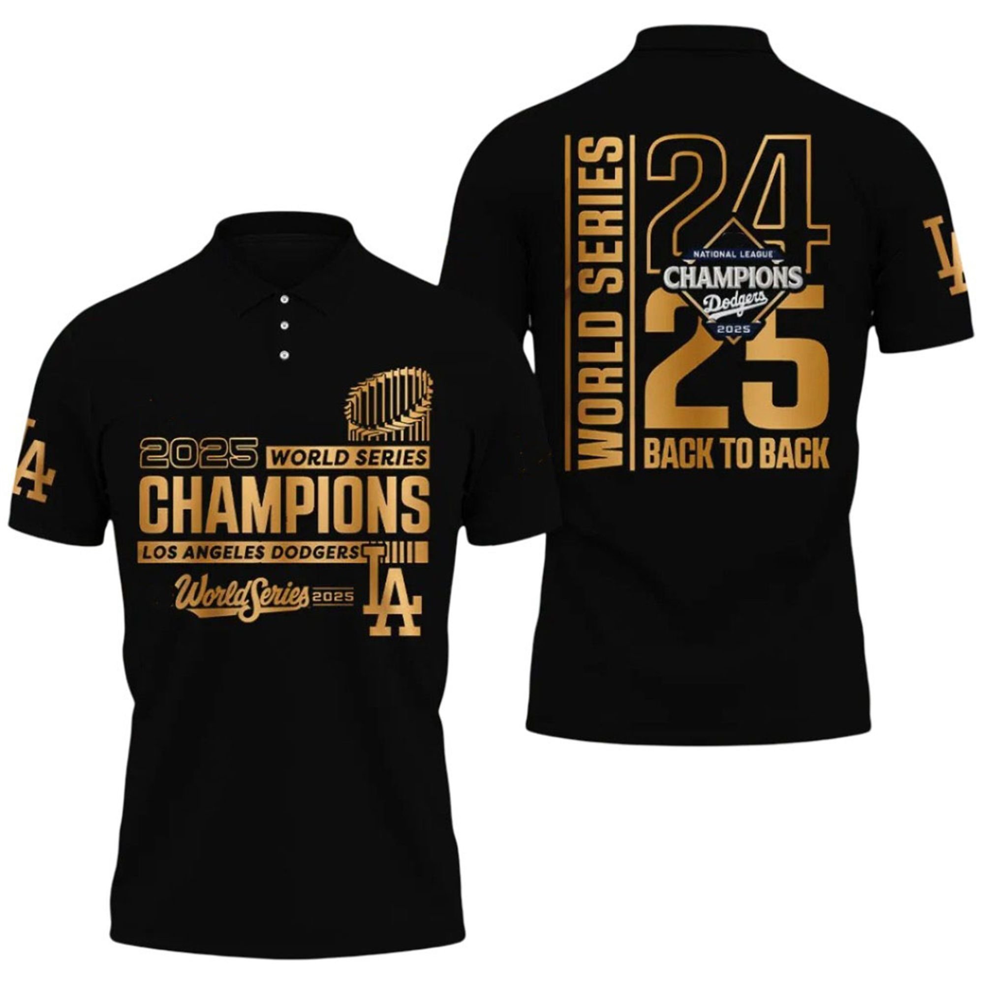 LA Dodgers World Series Win 2024 2025 Back To Back Gold Polo Shirt 2 LA Dodgers World Series Win 2024 2025 Back To Back Gold Polo Shirt 2