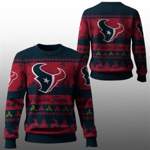 2025 Christmas Texans Festive Reindeer Tree Ugly Sweater 1 1