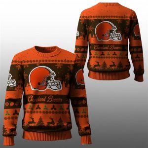 2025 Christmas Browns Festive Reindeer Tree Ugly Sweater 1 1