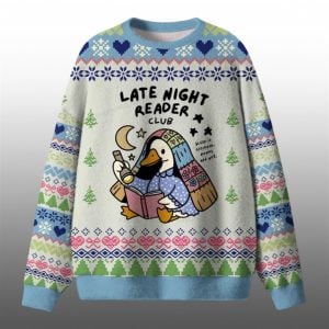 2025 Christmas Late Night Reader Club Goose Ugly Sweater 1 1