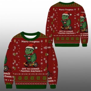 2025 Off to Commit Frogmas Mayhem Ugly Christmas Sweater 1 1