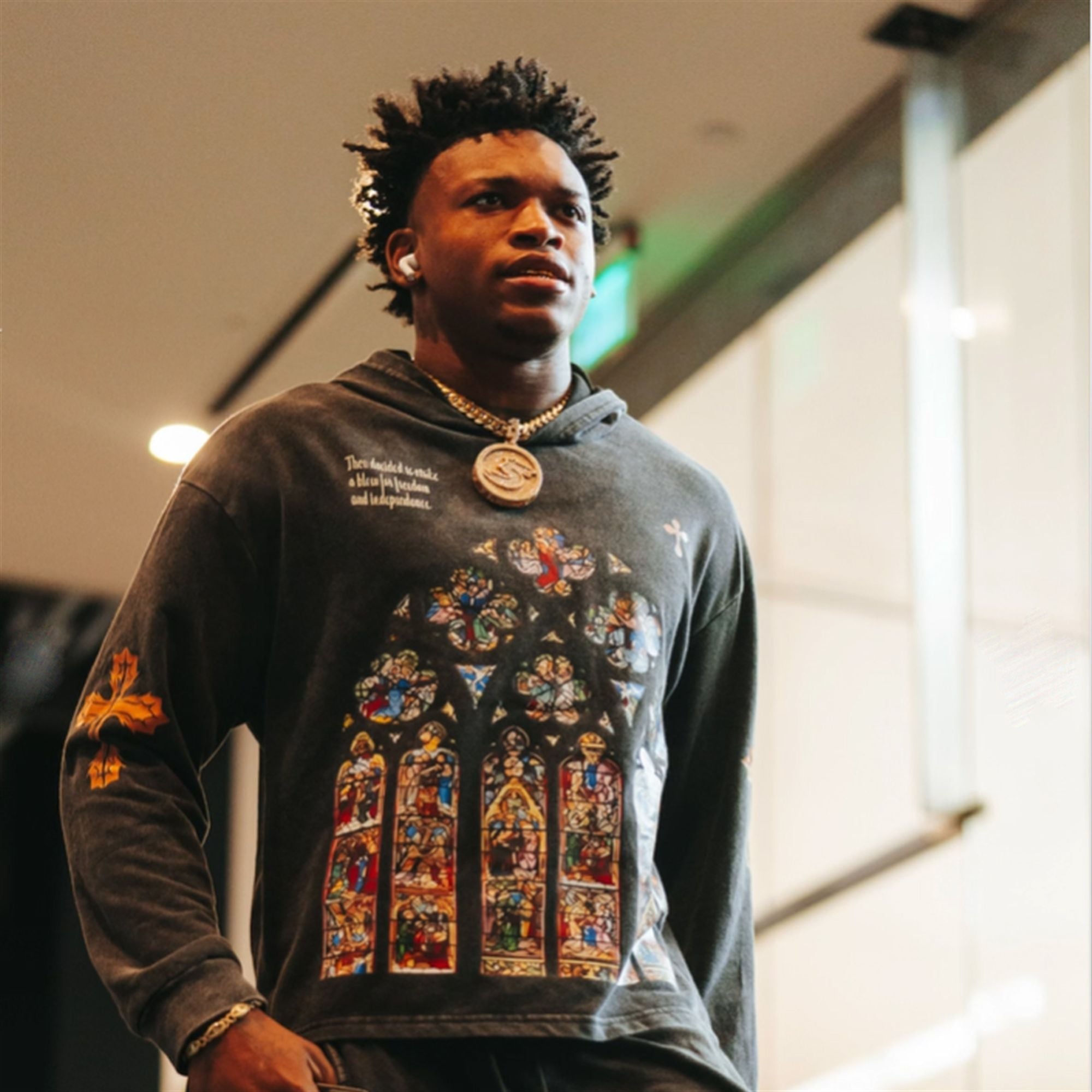 Panthers Jimmy Horn Jr Window of Faith Hoodie 5