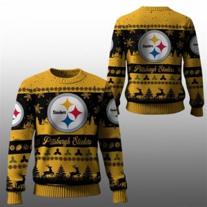 2025 Christmas Steelers Festive Reindeer Tree Ugly Sweater 1 1