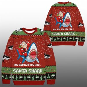 2025 Christmas Santa Shark Hoo Hoo Hoo Ugly Sweater 1 1