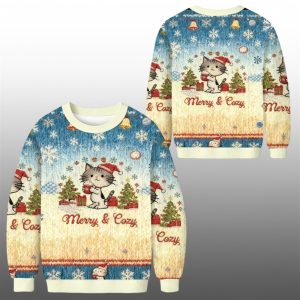 2025 Christmas Merry and Cozy Cat Ugly Sweater 1 1