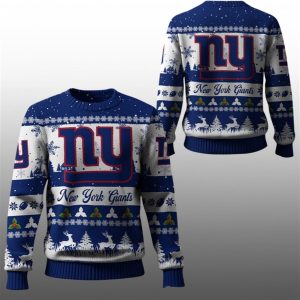 2025 Christmas NY Giants Festive Reindeer Tree Ugly Sweater 1 1
