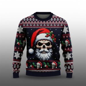 2025 Christmas Skull Santa Claus Ugly Sweater 1 1