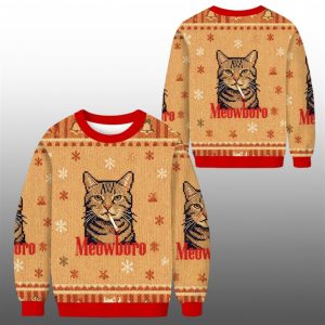 2025 Christmas Funny Realistic Meowboro Cigarette Ugly Sweater 1 1