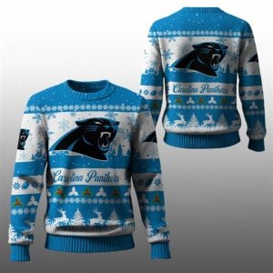 2025 Christmas Panthers Festive Reindeer Tree Ugly Sweater 1 1