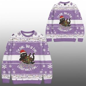 2025 Christmas Cat Im Fine Meme Ugly Sweater 1 1