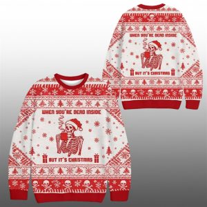2025 Christmas Skull Dead Inside Festive Outside Ugly Sweater 1 1