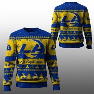2025 Christmas LA Rams Festive Reindeer Tree Ugly Sweater 1 1