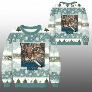 2025 Christmas Havana Noir Cat Cigarette Ugly Sweater 1 1