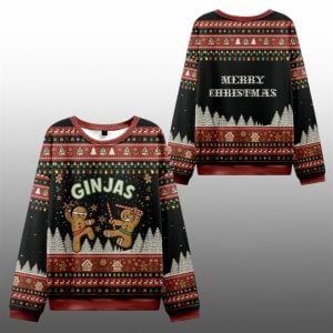 2025 Christmas Gingerbread Ninjas In Battle Ugly Sweater 1 1