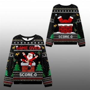 2025 Christmas Santa Claus Fell Into The Chimney Ugly Sweater 1 1