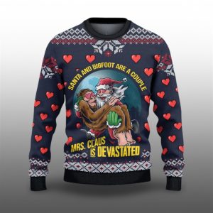 2025 Christmas Santa and Bigfoot Are A Couple Ugly Sweater 1 1