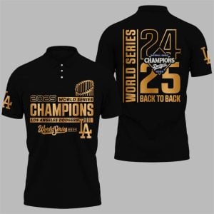LA Dodgers World Series Win 2024 2025 Back To Back Gold Polo Shirt 1