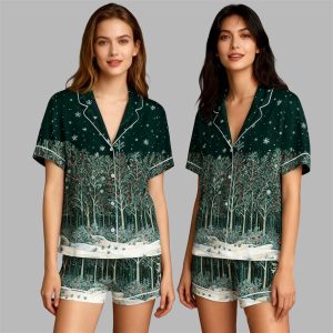 Folk Art Christmas Forest Scandinavian Pajama Set 1