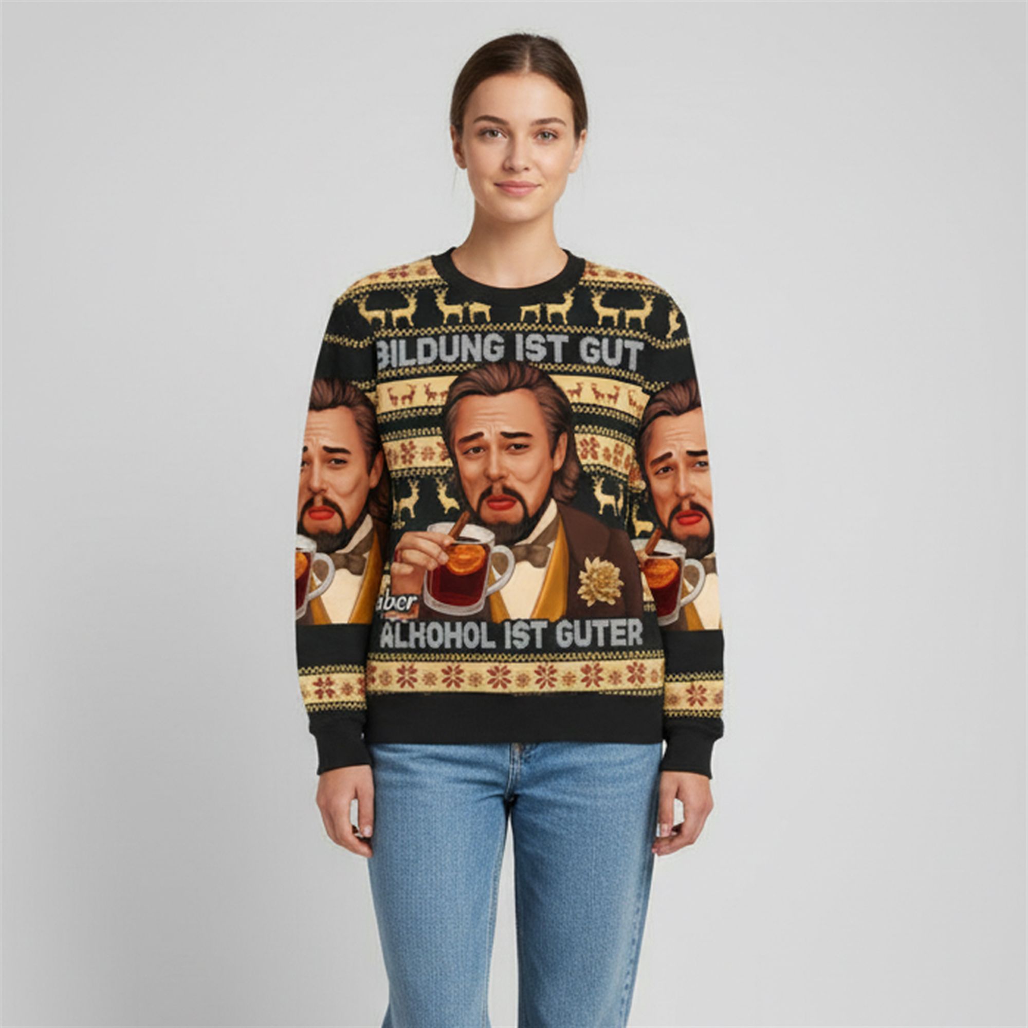 2025 Christmas Bildung Ist Gut Alkohol Ugly Sweater 1 2