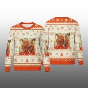 2025 Christmas Marlboro Smoking Cat Meme Ugly Sweater 1 1